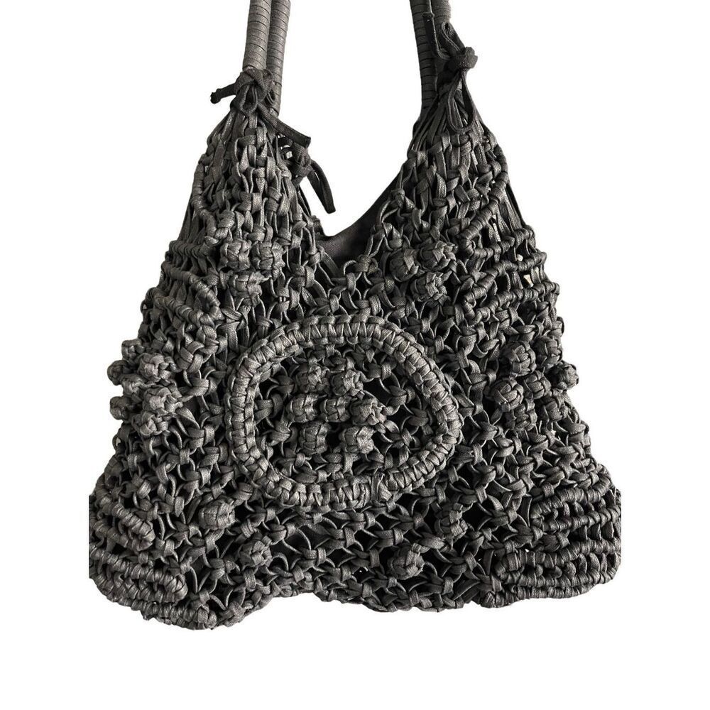 Clever Carriage Company Womens Black Crocheted Positano Hand Macrame Satchel Bag - Picture 7 of 11